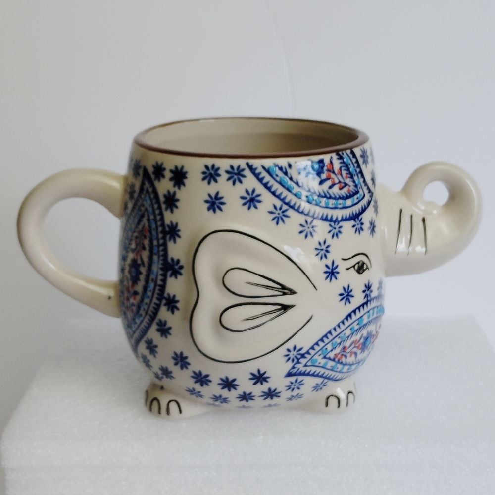 Elephant Mug Lucky Trunk Up by Royal Paisley Raised Dot Art Design Ceramic 20 oz